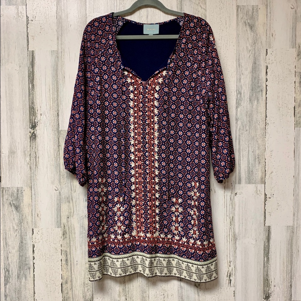 Skies are Blue Embroidered Long Sleeve Dress M